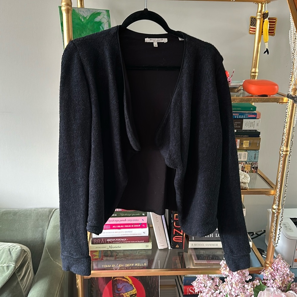 Bella‎ Luxx Sherpa Lined Open Front Cardigan | Blue/Black Size M